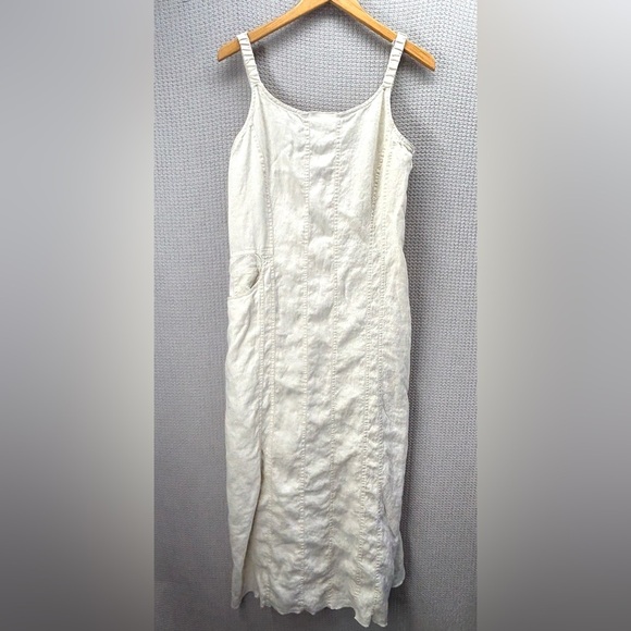 J. Jill 100% Linen Cream Maxi Dress Size 12- Lined Summer Wedding Sleeveless - Picture 1 of 8